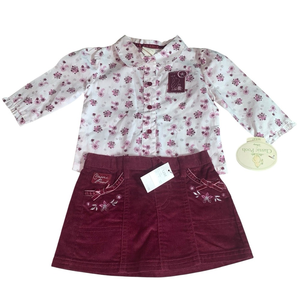 NWT VTG Disney Winnie The Pooh 2 piece set Embroidered Skirt And Top‎ 12 Mo